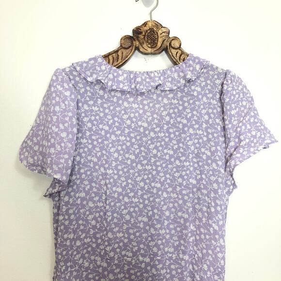 Christy Dawn Midi Dress Lavender Floral Ruffle Collar Button Up Tie Waist 3X - Picture 12 of 13